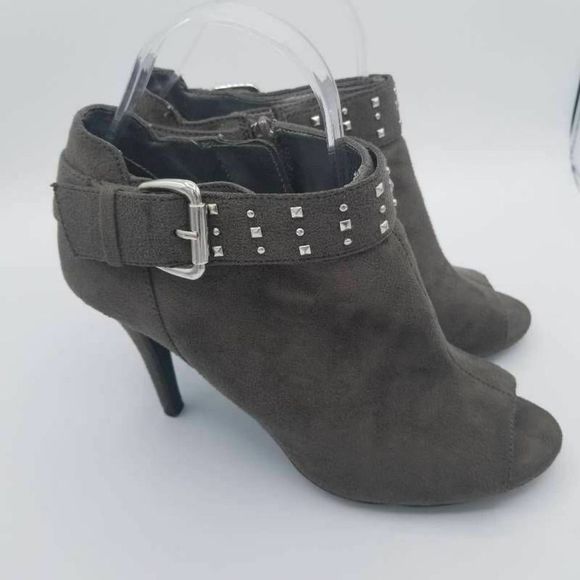 City Streets Womens Ankle Boots Booties Gray Open Toe Zip Slim Heels Studded 7 M - Picture 5 of 8